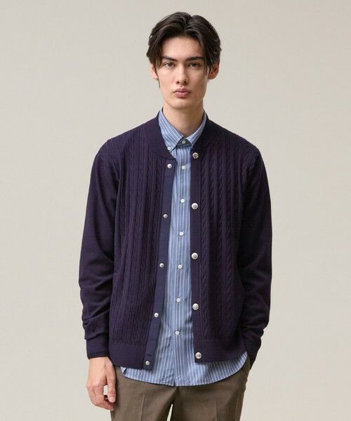 J.PRESS/ジェイプレス 【ストレッチ / イージーケア】【FLEX YARN】ケーブルニット ブルゾンライク カーディガン ネイビー系 L J.PRESS/ジェイプレス 【ストレッチ / イージーケア】【FLEX YARN】ケーブルニット ブルゾンライク カーディガン ネイビー系 L