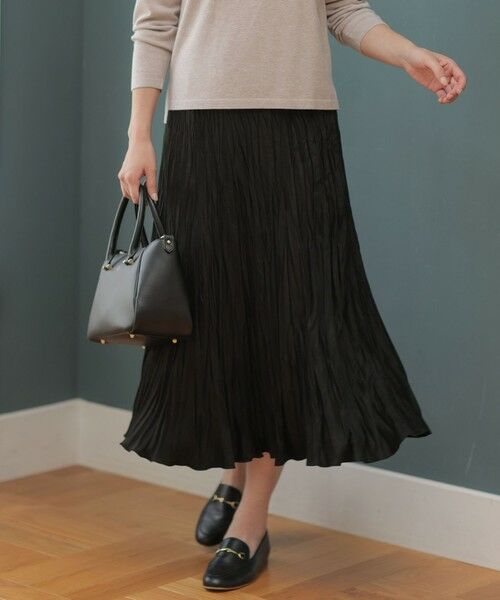J.PRESS / ジェイプレス ロング・マキシ丈スカート | ライトマイクロスエード プリーツ スカート(ブラック系)