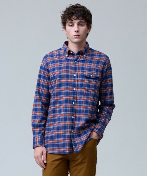 J.PRESS/ジェイプレス テンセルミックスコットンネルシャツ / B.D. ネイビー系3 XL J.PRESS/ジェイプレス テンセルミックスコットンネルシャツ / B.D. ネイビー系3 XL