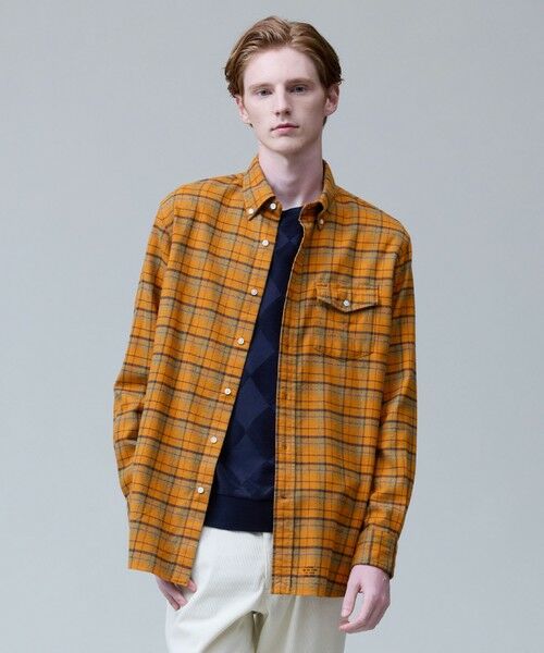 J.PRESS/ジェイプレス テンセルミックスコットンネルシャツ / B.D. オレンジ系3 XL J.PRESS/ジェイプレス テンセルミックスコットンネルシャツ / B.D. オレンジ系3 XL