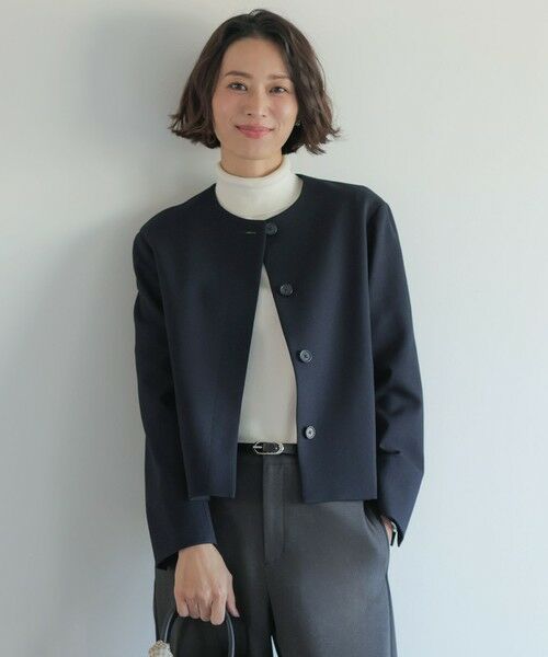 J.PRESS / ジェイプレス ノーカラージャケット | 【WEB限定カラーあり】ツムギートflannel ノーカラー ジャケット(ネイビー系)