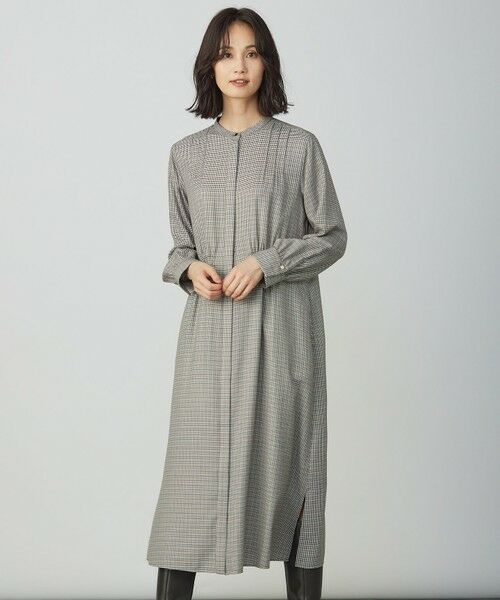 J.PRESS / ジェイプレス ミニ丈・ひざ丈ワンピース | サイロチェック ストライプ ワンピース(ブラウンチェック系)