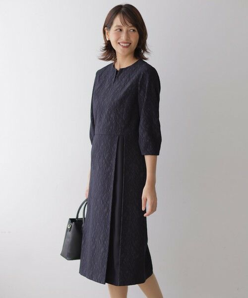 J.PRESS / ジェイプレス ロング・マキシ丈ワンピース | ボタニカルジャガード ワンピース(ネイビー系)