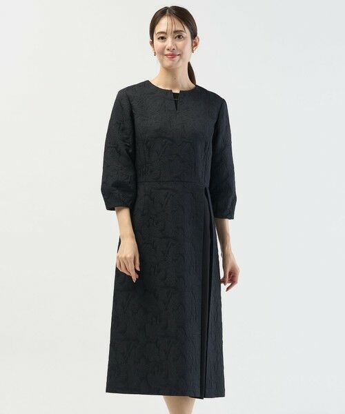 J.PRESS / ジェイプレス ロング・マキシ丈ワンピース | ボタニカルジャガード ワンピース(ダークネイビー系)