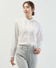 J.PRESS / ジェイプレス シャツ・ブラウス | BEZコットンナイロン ストライプ フリル襟 ブラウス
