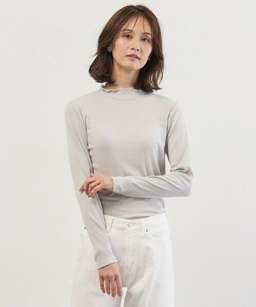 J.PRESS / ジェイプレス カットソー | シルク混ベアテレコ ハイネック シアー カットソー（ライトグレー系）
