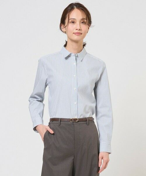 J.PRESS / ジェイプレス シャツ・ブラウス | BEZコットンナイロン ストライプ シャツ ブラウス（ホワイト×ネイビー系）