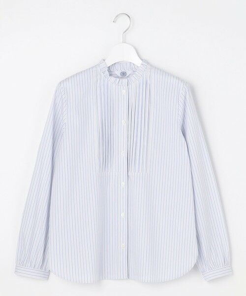 J.PRESS / ジェイプレス シャツ・ブラウス | BEZコットンナイロン ストライプ フリル襟 ブラウス（ホワイト×サックス系）