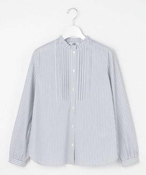 J.PRESS / ジェイプレス シャツ・ブラウス | BEZコットンナイロン ストライプ フリル襟 ブラウス（ホワイト×ネイビー系）