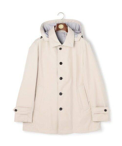 J.PRESS / ジェイプレス ステンカラーコート | 【オンオフ兼用 / ストレッチ / 撥水 / 洗える】トリコット3レイヤーバルマカンショートコート / フードデタッチャブル（ベージュ系）