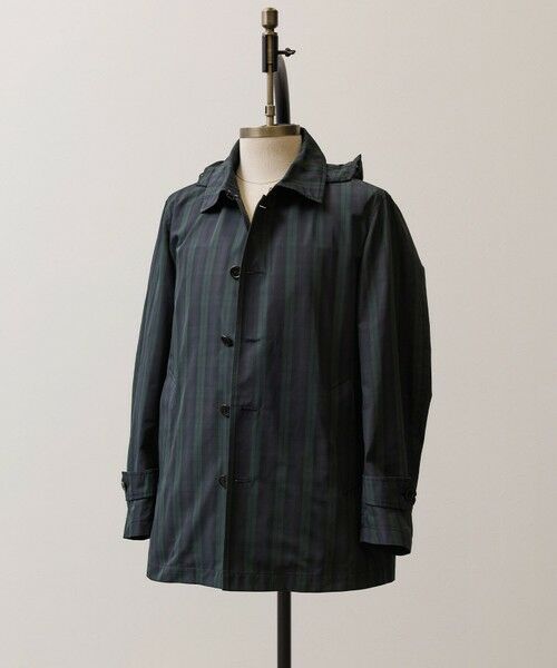 J.PRESS / ジェイプレス ステンカラーコート | 【オンオフ兼用 / ストレッチ / 撥水 / 洗える】トリコット3レイヤーバルマカンショートコート / フードデタッチャブル（ネイビー系3）