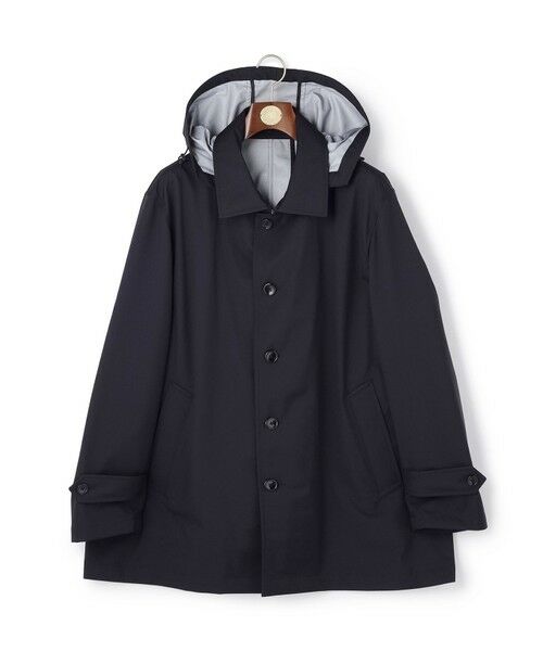 J.PRESS / ジェイプレス ステンカラーコート | 【KING SIZE】【オンオフ兼用 / ストレッチ / 撥水】トリコット3レイヤーバルマカンショートコート / フードデタッチャブル（ネイビー系）