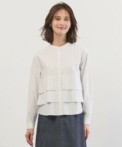 J.PRESS / ジェイプレス カットソー | ストライプジャージー フリル カットソー