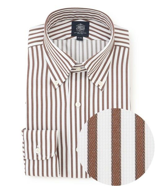 J.PRESS / ジェイプレス シャツ・ブラウス | 【PREMIUM PLEATS / 形態安定】スーピマコットンパナマストライプ シャツ / B.D.（ブラウン系1）