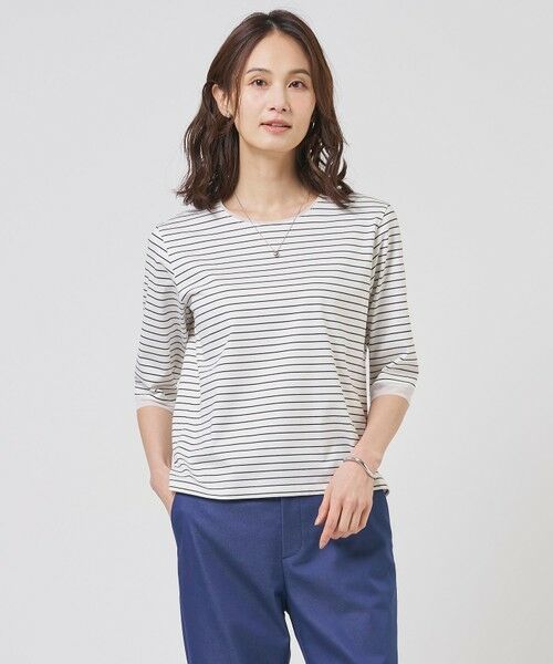 J.PRESS / ジェイプレス カットソー | スムースジャージー ボーダー カットソー（オフ×ネイビー系）