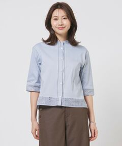 J.PRESS / ジェイプレス カットソー | エンブロコンビ シャツジャージー バンドカラー カットソー