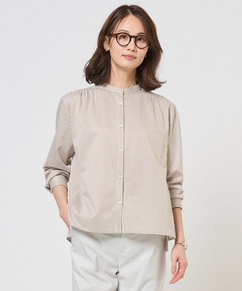 J.PRESS / ジェイプレス カットソー | ストライプジャガード バンドカラー カットソー（キャメルストライプ系）