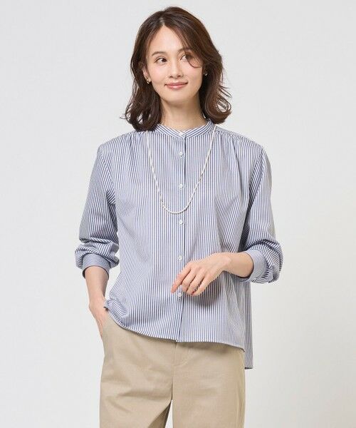 J.PRESS / ジェイプレス カットソー | ストライプジャガード バンドカラー カットソー（ネイビーストライプ系）