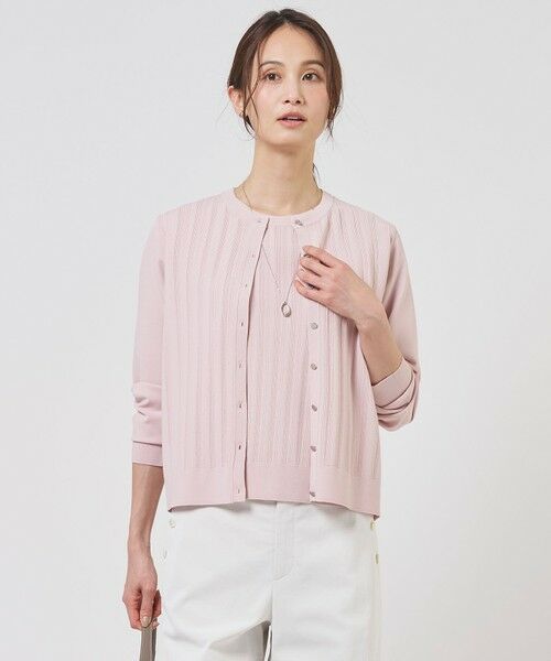 J.PRESS / ジェイプレス カーディガン・ボレロ | Rayon Elite Stretch クルーネック カーディガン（ピンク系）