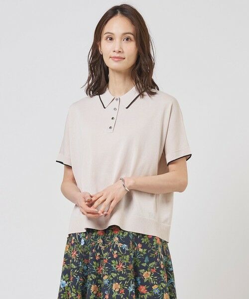 J.PRESS / ジェイプレス ニット・セーター | DRY COTTON ポロ ニット（ナチュラル×ネイビー系）