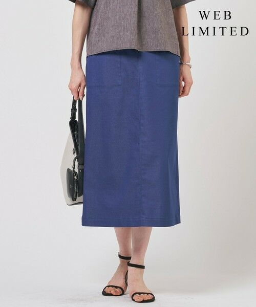 J.PRESS / ジェイプレス ミニ・ひざ丈スカート | 【WEB限定カラーあり】TCシャンブレーサテンST ナロー スカート(【WEB限定】ブルーシャンブレー系)