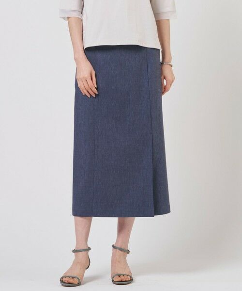 J.PRESS / ジェイプレス ミニ・ひざ丈スカート | リネンバイオシャンブレー Aライン スカート（ネイビー系）
