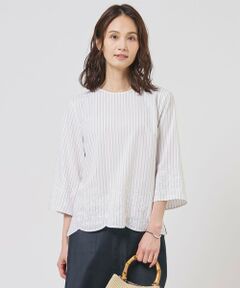 J.PRESS / ジェイプレス シャツ・ブラウス | 【一枚で着映え】ストライプ×エンブロイダリー クルーネック ブラウス