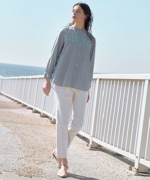 J.PRESS / ジェイプレス シャツ・ブラウス | 【一枚で着映え】ストライプ×エンブロイダリー バンドカラー ブラウス | 詳細7