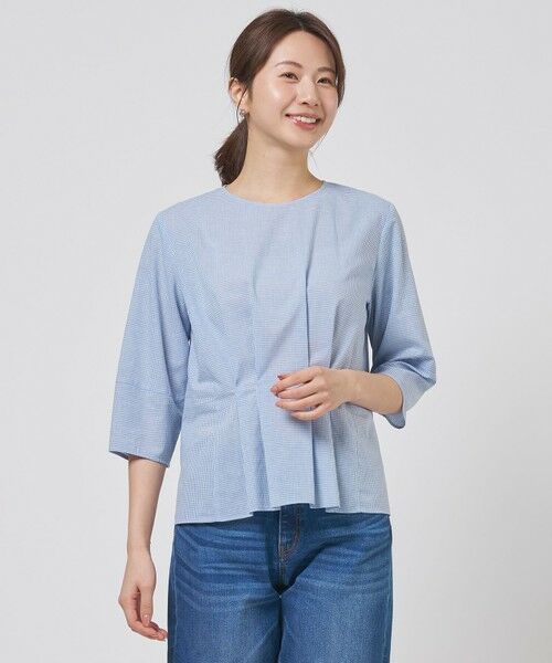 J.PRESS / ジェイプレス シャツ・ブラウス | リネンminiチェック プルオーバー ブラウス（サックスブルーギンガム系）