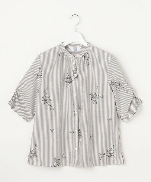 J.PRESS / ジェイプレス シャツ・ブラウス | 【一枚で着映え】ストライプ×フラワープリント ブラウス（モカストライプ系）
