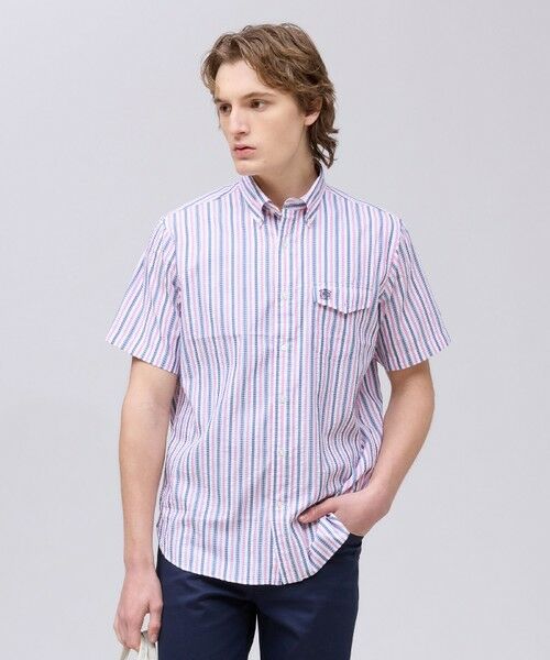 J.PRESS / ジェイプレス シャツ・ブラウス | 【Aero Weave】クールマックスサッカー ストライプ シャツ / B.D.（ピンク系1）