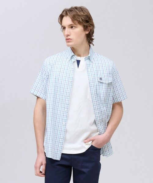 J.PRESS / ジェイプレス シャツ・ブラウス | 【Aero Weave】クールマックスサッカー チェック シャツ / B.D.（グリーン系3）