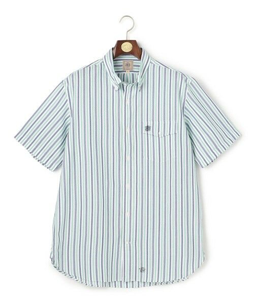 J.PRESS / ジェイプレス シャツ・ブラウス | 【KING SIZE / Aero Weave】クールマックスサッカー ストライプ シャツ / B.D.（グリーン系1）