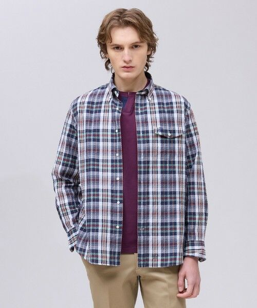 J.PRESS / ジェイプレス シャツ・ブラウス | 【Aero Weave】クールマックス サッカーシャツ / B.D.（ブラウン系3）