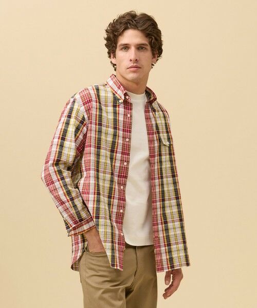 J.PRESS / ジェイプレス シャツ・ブラウス | 【Aero Weave】クールマックス サッカーシャツ / B.D.（レッド系3）