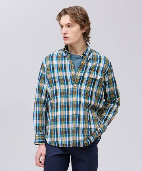 J.PRESS / ジェイプレス シャツ・ブラウス | 【Aero Weave】クールマックス サッカーシャツ / B.D.（ブルー系3）