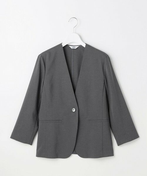 J.PRESS / ジェイプレス ノーカラージャケット | 【セットアップ対応】ファンマートロストレッチ ノーカラー ジャケット（チャコール系）