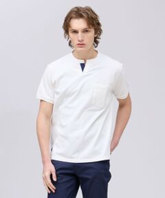 J.PRESS / ジェイプレス カットソー | コットンカノコ キーネックポケット Tシャツ