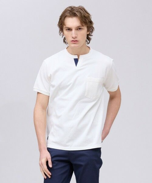 J.PRESS / ジェイプレス カットソー | コットンカノコ キーネックポケット Tシャツ（ホワイト系）
