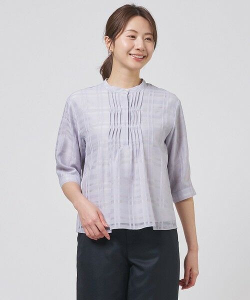 J.PRESS / ジェイプレス カットソー | シアーチェック カットソー（グレイッシュサックス系）