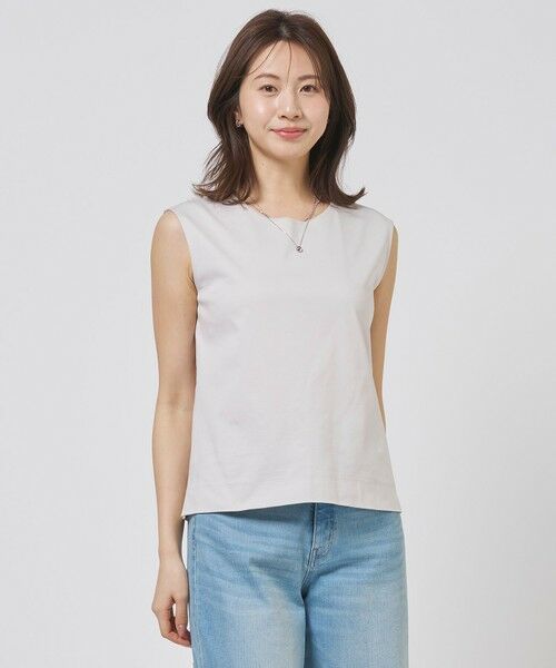 J.PRESS / ジェイプレス カットソー | スムースジャージー ノースリーブ カットソー（グレージュ系）