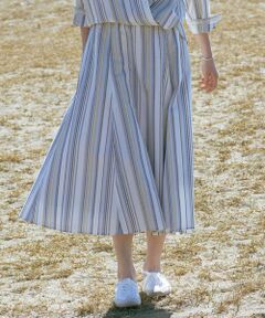 J.PRESS / ジェイプレス ミニ・ひざ丈スカート | リネンMIX ストライプ フレア スカート