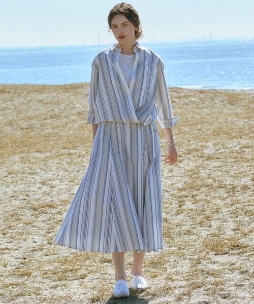 J.PRESS / ジェイプレス ミニ・ひざ丈スカート | リネンMIX ストライプ フレア スカート | 詳細11