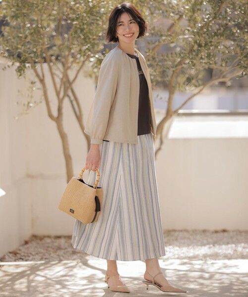 J.PRESS / ジェイプレス ミニ・ひざ丈スカート | リネンMIX ストライプ フレア スカート | 詳細14
