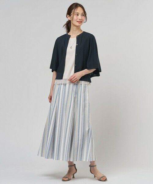 J.PRESS / ジェイプレス ミニ・ひざ丈スカート | リネンMIX ストライプ フレア スカート | 詳細15