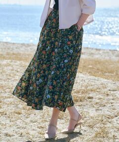 J.PRESS / ジェイプレス ミニ・ひざ丈スカート | スパンボタニカル プリント ロング フレア スカート