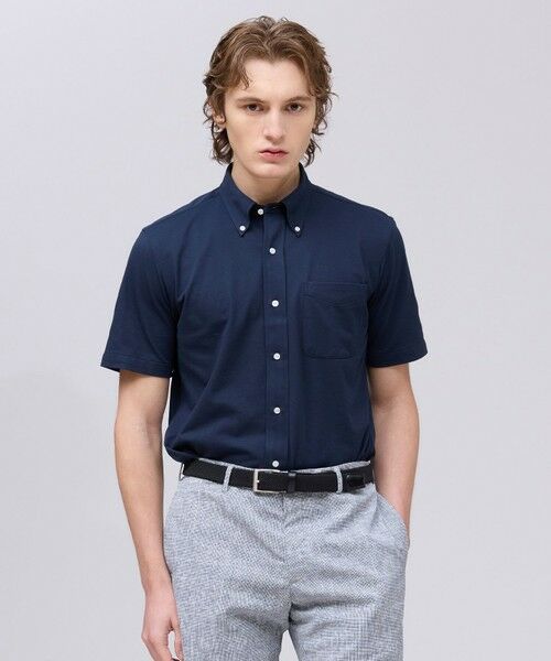 J.PRESS / ジェイプレス シャツ・ブラウス | 【吸水速乾 / 抗菌防臭 / 遮熱 / 防シワ】【J.PRESS OXFORD JERSEY】カノコインレイ半袖 シャツ / B.D.(ネイビー系)