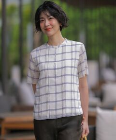 J.PRESS / ジェイプレス カットソー | 【一枚で着映え・シーンレスに活躍】シアーチェック バンドカラー カットソー