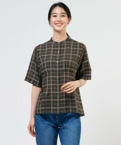J.PRESS / ジェイプレス シャツ・ブラウス | 【一枚で着映え】キュプラチェック  バンドカラー ブラウス
