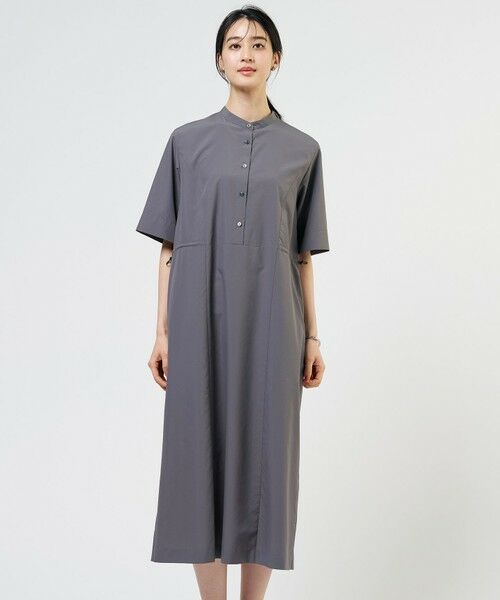 J.PRESS / ジェイプレス ミニ丈・ひざ丈ワンピース | ソフトタフタクロス シャツ ワンピース（グレー系）